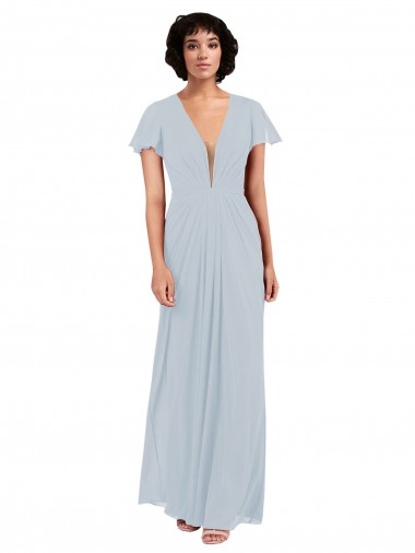 Soft Chiffon V-Neck Cap Sleeves Long Bridesmaid Dress / Formal Dress Essex