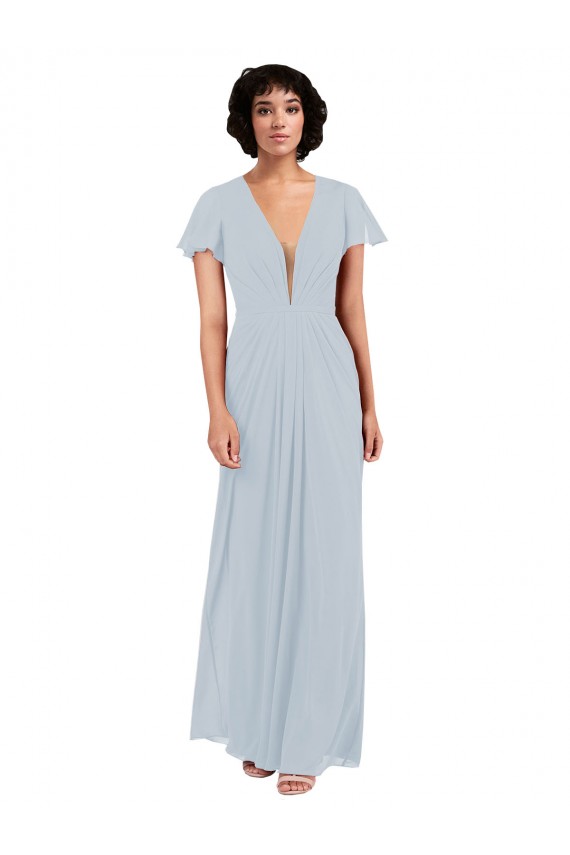Soft Chiffon V-Neck Cap Sleeves Long Bridesmaid Dress / Formal Dress Essex