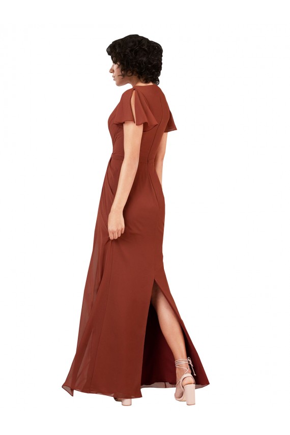 Soft Chiffon V-Neck Cap Sleeves Long Bridesmaid Dress / Formal Dress Essex