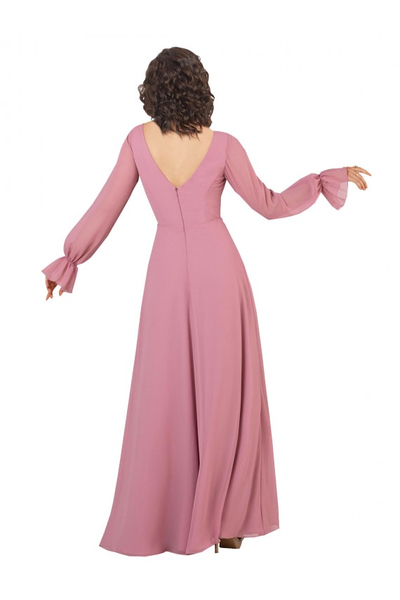 Soft Chiffon V-Neck Long Sleeves Long Formal Dress / Bridesmaid Dress Essex