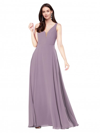 Soft Chiffon V-Neck Sleeveless V-Back Long Formal Evening Gown / Bridesmaid Dress Essex