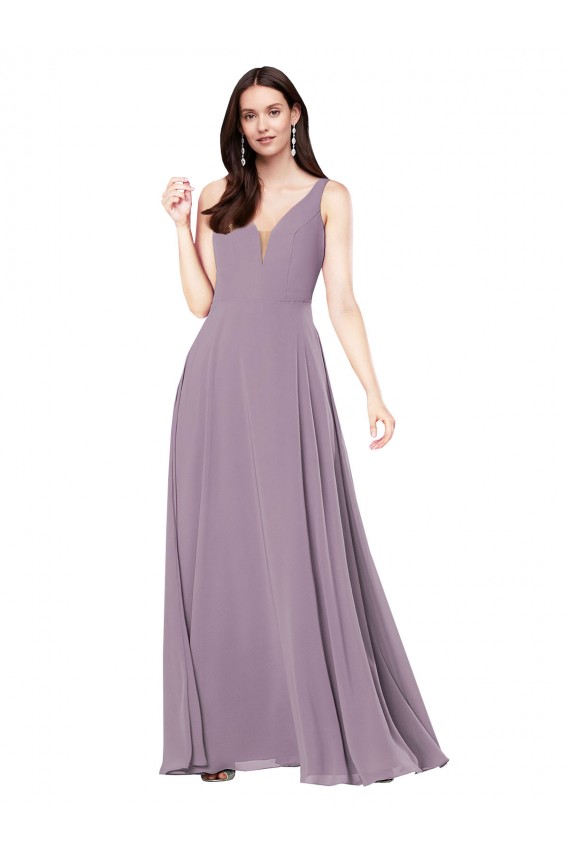 Soft Chiffon V-Neck Sleeveless V-Back Long Formal Evening Gown / Bridesmaid Dress Essex
