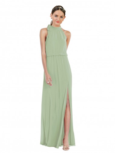 Soft Chiffon High Neck Sleeveless Long Semi Formal Evening Dress / Bridesmaid Dress Essex