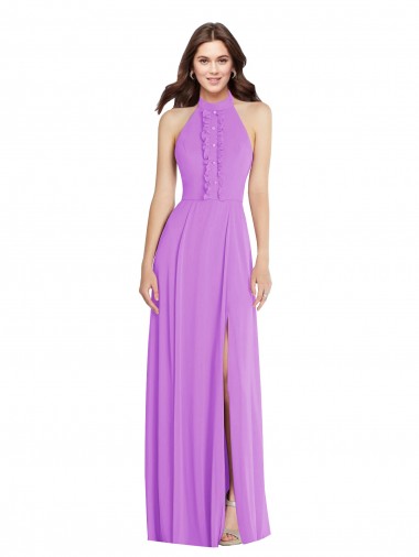 Soft Chiffon Halter Neck Sleeveless Open Back Long Formal Evening Gown / Bridesmaid Dress Essex