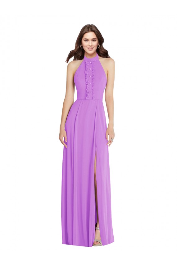 Soft Chiffon Halter Neck Sleeveless Open Back Long Formal Evening Gown / Bridesmaid Dress Essex
