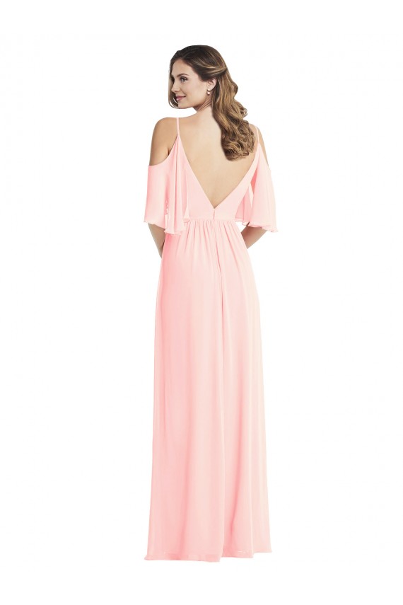 Soft Chiffon V-Neck Cold Shoulder V-Back Long Semi Formal Evening Dress / Bridesmaid Dress Essex