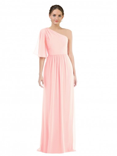 Soft Chiffon One Shoulder Bell Sleeves Long Semi Formal Evening Dress / Bridesmaid Dress Essex