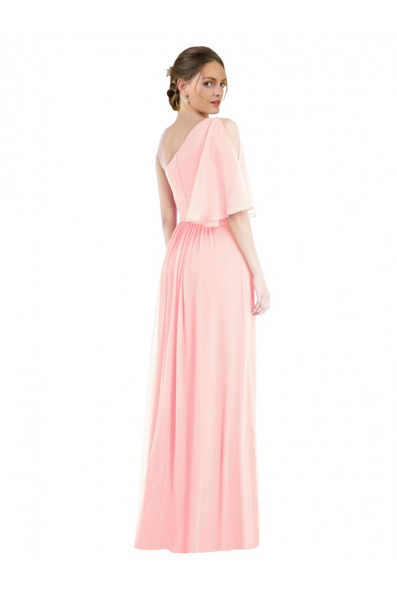 Soft Chiffon One Shoulder Bell Sleeves Long Semi Formal Evening Dress / Bridesmaid Dress Essex