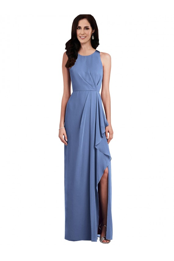 Soft Chiffon Jewel Neck Sleeveless Keyhole Back Long Bridesmaid Dress Essex