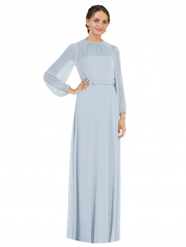 Soft Chiffon Strapless Puff Sleeves Keyhole Back Long Formal Evening Gown / Bridesmaid Dress Essex