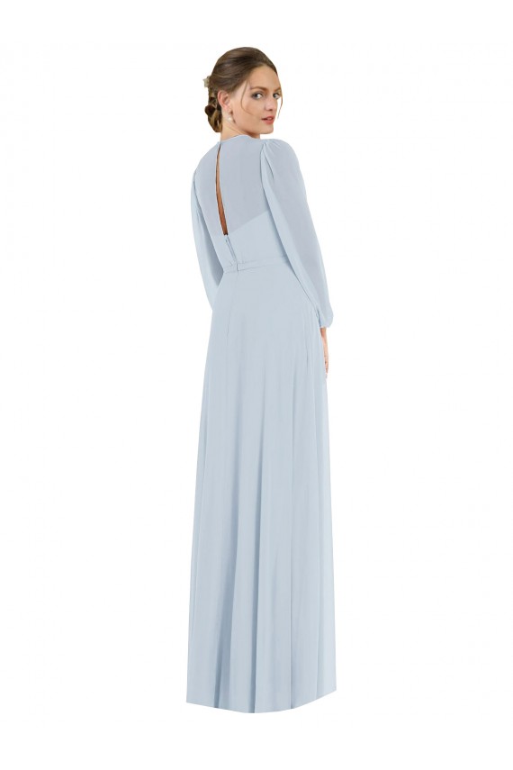 Soft Chiffon Strapless Puff Sleeves Keyhole Back Long Formal Evening Gown / Bridesmaid Dress Essex