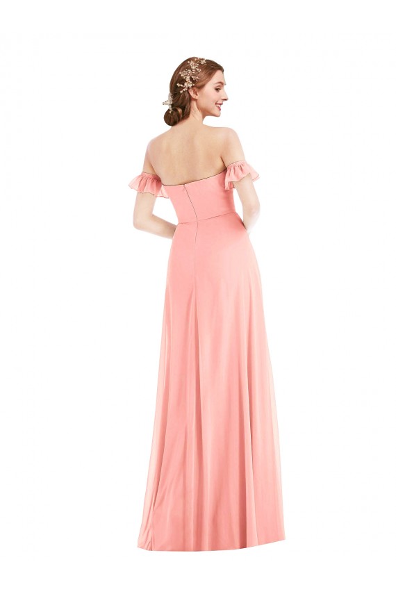 Soft Chiffon Off the Shoulder Flutter Sleeves Long Semi Formal Evening Dress / Bridesmaid Dress Essex