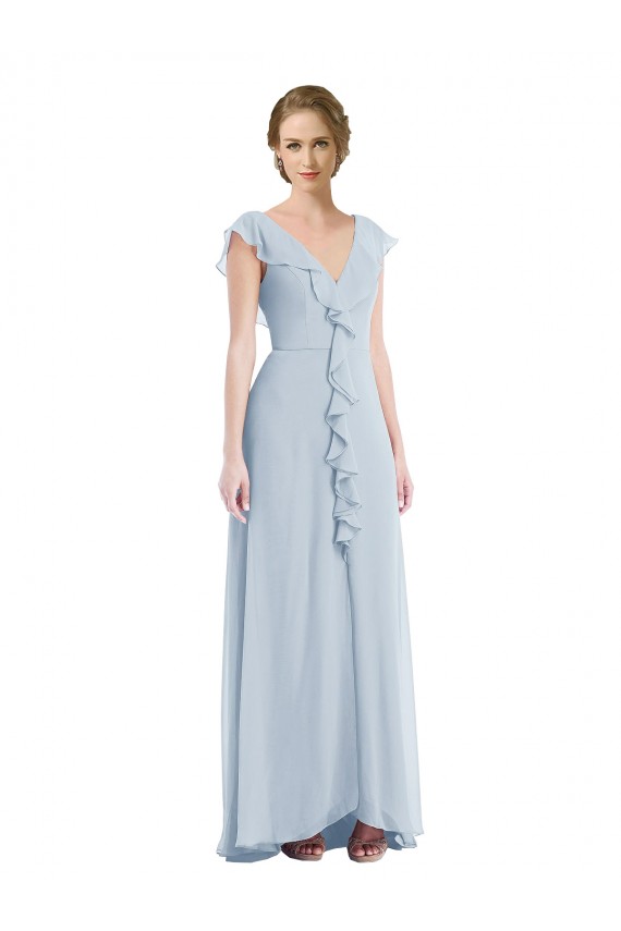 Soft Chiffon V-Neck Sleeveless V-Back Long Black Tie Evening Gown / Bridesmaid Dress Essex