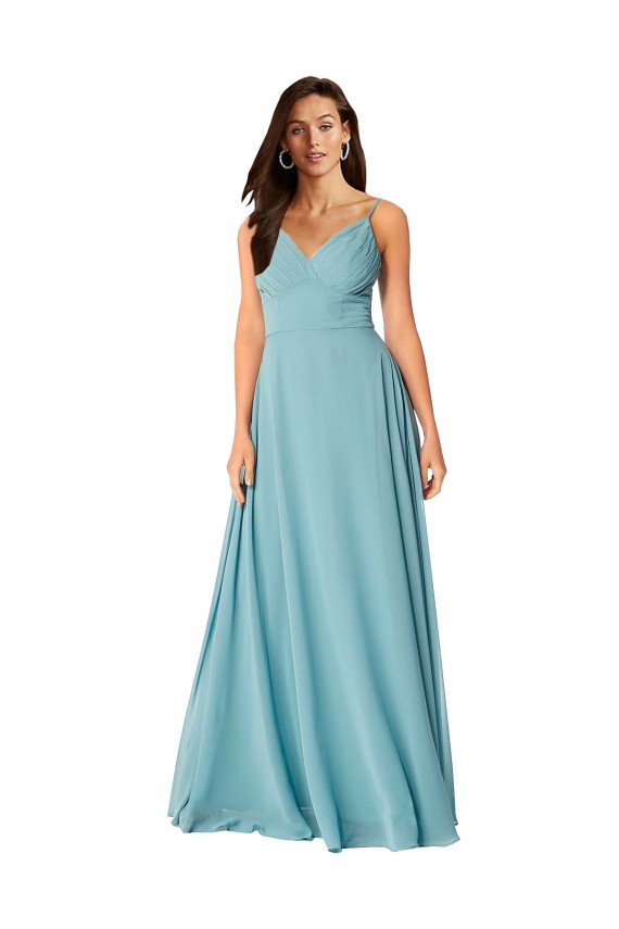 Soft Chiffon V-Neck Sleeveless Turquoise Long Bridesmaid Dress Essex