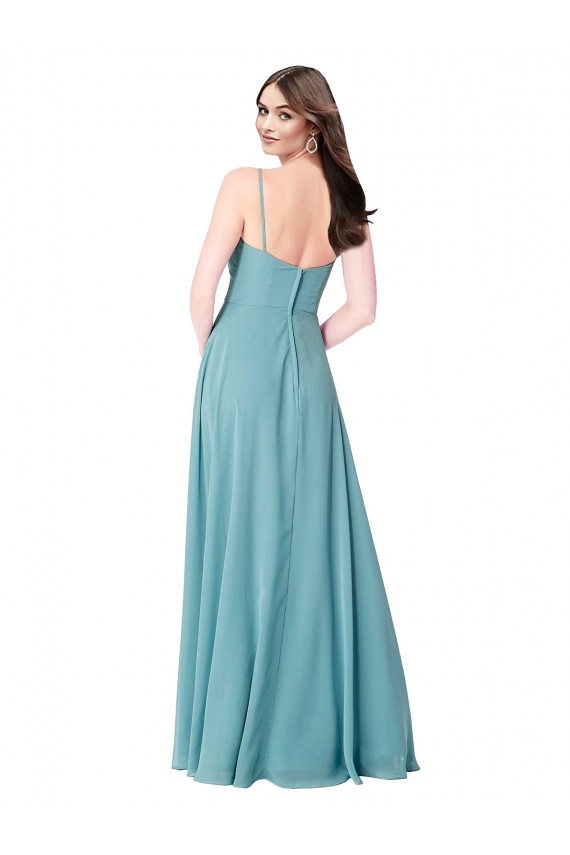 Soft Chiffon V-Neck Sleeveless Turquoise Long Bridesmaid Dress Essex