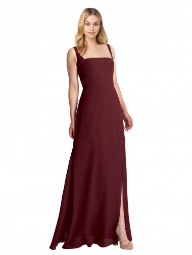 Soft Chiffon Square Neck Sleeveless Low Back Long Bridesmaid Dress Essex