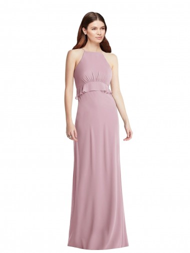 Chiffon Halter Neck Sleeveless Low Back Long Bridesmaid Dress / Evening Dress Essex
