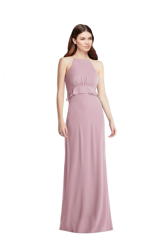 Chiffon Halter Neck Sleeveless Low Back Long Bridesmaid Dress / Evening Dress Essex