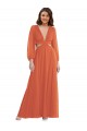 Soft Chiffon V-Neck Long Sleeves Open Back Long High Low Evening Gown / Bridesmaid Dress Essex