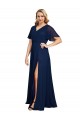 Soft Chiffon V-Neck Short Flutter Sleeves Long Formal Plus Size Evening Gown / Prom Dress / Bridesmaid Dress Essex