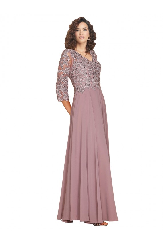 Soft Chiffon V-Neck Long Sleeves Long Prom Dress / Bridesmaid Dress Essex