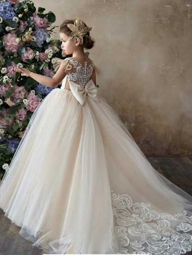 Tulle & Lace Sweetheart Sleeveless Chapel Train Flower Girl Dresses Essex
