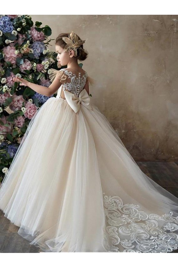 Tulle & Lace Sweetheart Sleeveless Chapel Train Flower Girl Dresses Essex