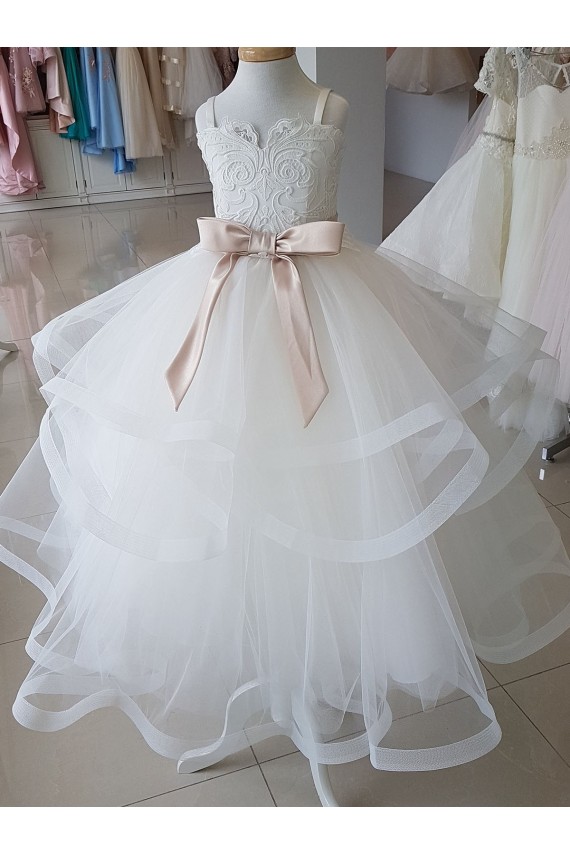 Tulle & Lace High Neck Sleeveless Long Flower Girl Wedding Dress Essex