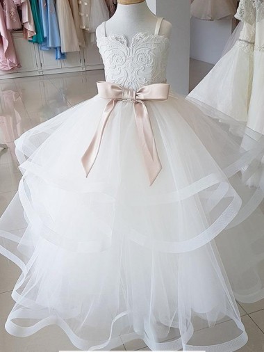 Tulle & Lace High Neck Sleeveless Long Flower Girl Wedding Dress Essex