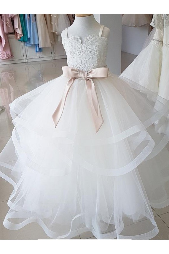 Tulle & Lace High Neck Sleeveless Long Flower Girl Wedding Dress Essex