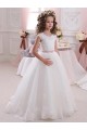 Tulle & Lace High Neck Cap Sleeves Keyhole Back Long Flower Girl Dress Essex