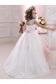 Tulle & Lace High Neck Cap Sleeves Keyhole Back Long Flower Girl Dress Essex