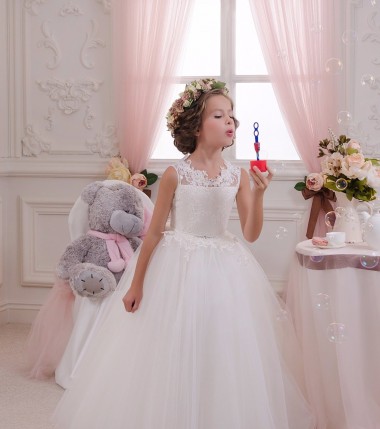 Tulle & Lace High Neck Sleeveless Keyhole Back Long Little Flower Girl Dresses Essex