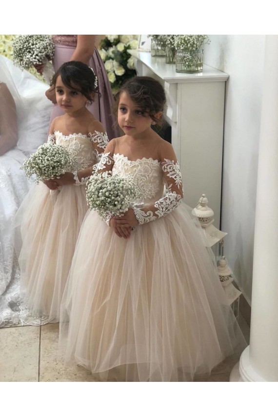 Tulle & Lace Sweetheart Long Sleeves Chapel Train Little Flower Girl Dress Essex