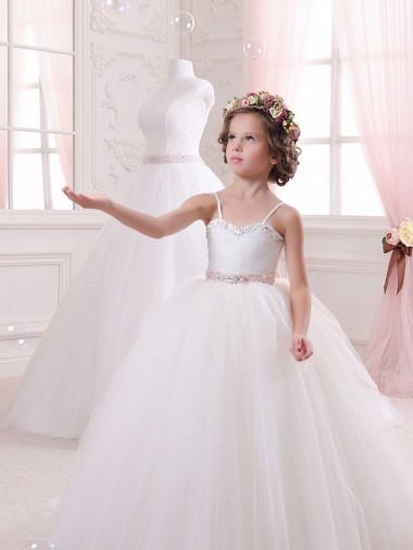 Tulle Sweetheart Sleeveless Chapel Train Flower Girl Dress Essex
