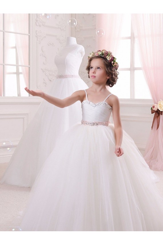 Tulle Sweetheart Sleeveless Chapel Train Flower Girl Dress Essex