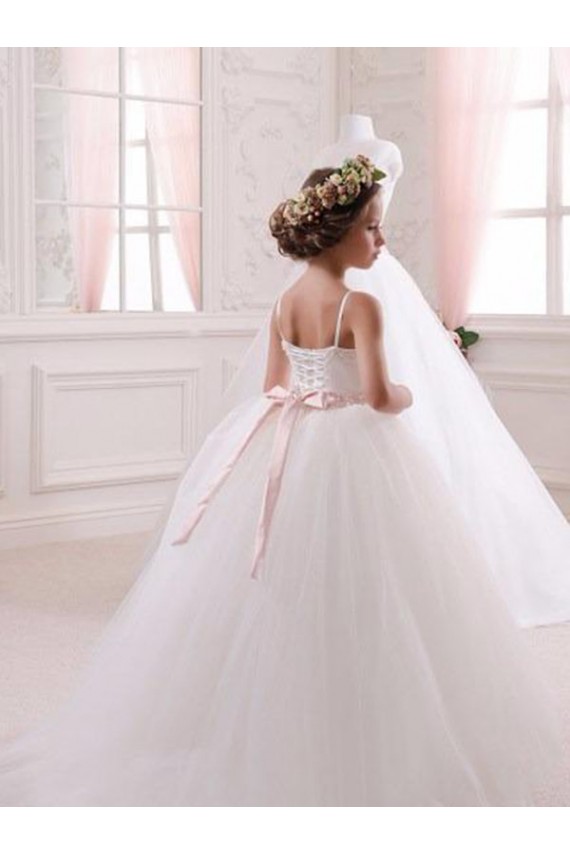 Tulle Sweetheart Sleeveless Chapel Train Flower Girl Dress Essex