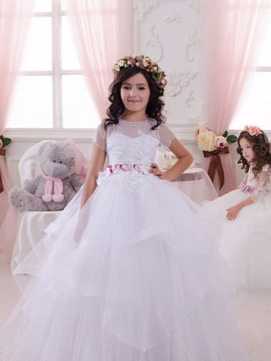 Tulle & Lace Sweetheart Short Sleeves Long Little Flower Girl Dress Essex