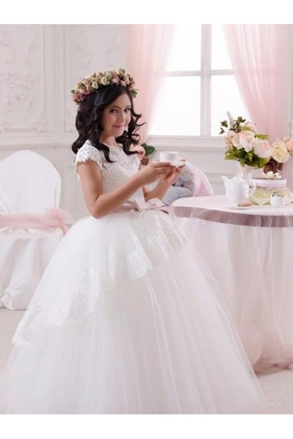 Tulle & Lace Sweetheart Sleeveless Long Flower Girl Dresses Essex