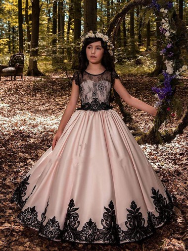 Satin & Lace Sweetheart Sleeveless Long Flower Girl Dress for Wedding Essex