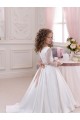 Satin & Lace V-Neck Long Sleeves Chapel Train Flower Girl Dress Essex