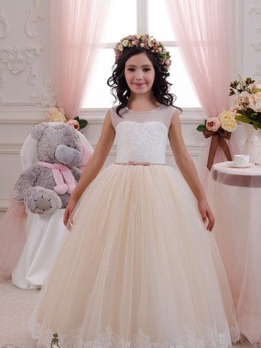 Tulle & Lace Sweetheart Sleeveless Long Flower Girl Dresses for Wedding Essex