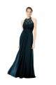 Soft Chiffon & Lace Halter Neck Sleeveless Keyhole Back Long Formal Dress / Bridesmaid Dress Essex