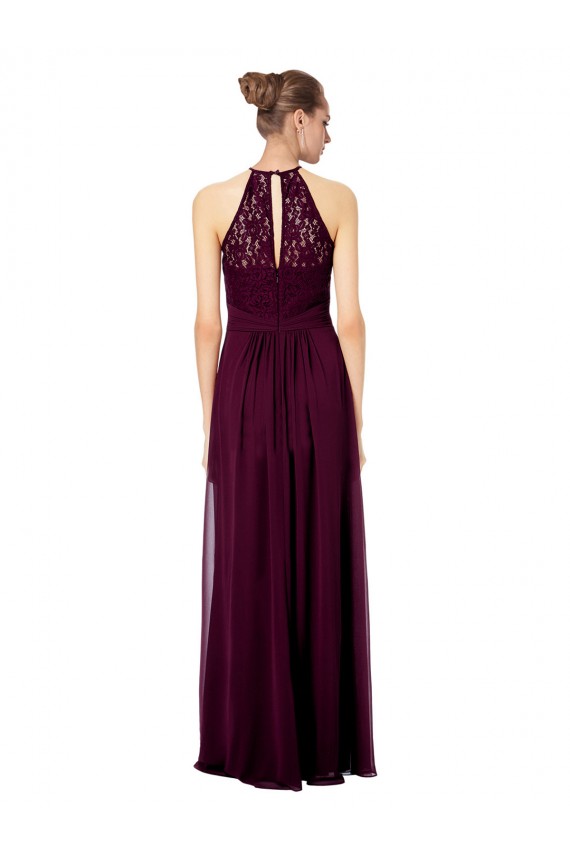 Soft Chiffon & Lace Halter Neck Sleeveless Keyhole Back Long Formal Dress / Bridesmaid Dress Essex