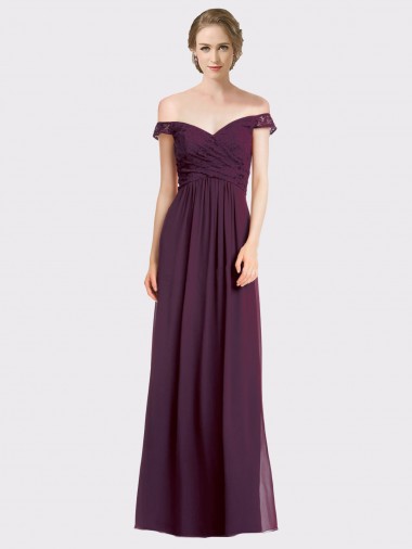 Soft Chiffon & Lace Off the Shoulder Sleeveless Low Back Long Bridesmaid Dress Essex