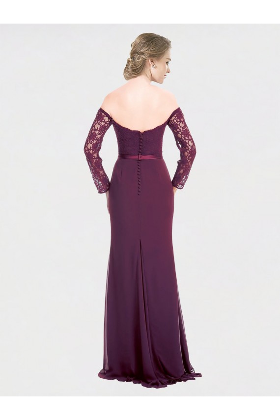 Soft Chiffon & Lace Off the Shoulder Long Sleeves Low Back Long Bridesmaid Dress Essex