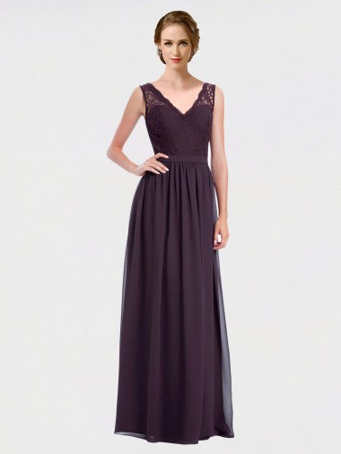 Chiffon & Lace V-Neck Sleeveless V-Back Long Bridesmaid Dress / Evening Dress Essex