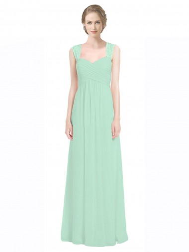 Soft Chiffon & Lace Sweetheart Sleeveless Keyhole Back Mint Green Long Bridesmaid Dress Essex
