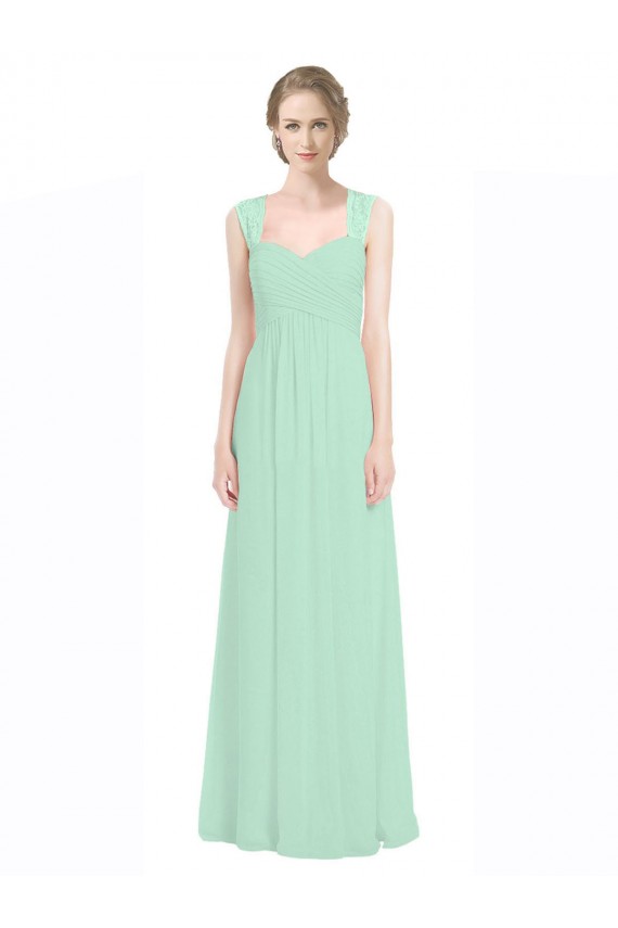 Soft Chiffon & Lace Sweetheart Sleeveless Keyhole Back Mint Green Long Bridesmaid Dress Essex