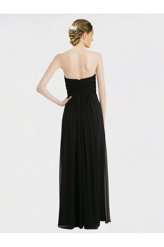 Soft Chiffon & Lace Sweetheart Sleeveless Low Back Black Long Bridesmaid Dress Essex